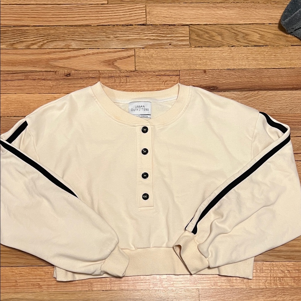 Urban Outfitters Cream Button-Up Sweater with Black Stripes